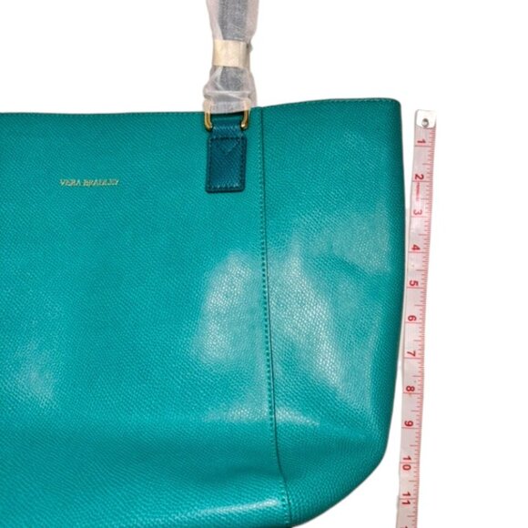 NEW Rare Vera Bradley Genuine Pebble Leather Ella Tote Purse Teal Blue Gold Gift - Picture 12 of 16